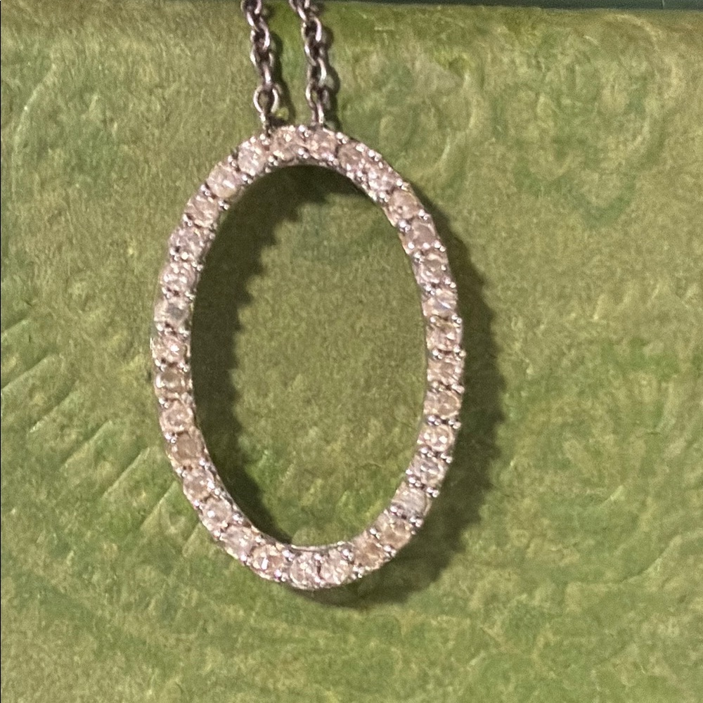 14k White Gold Genuine Diamond Oval Ring Necklace Pendant